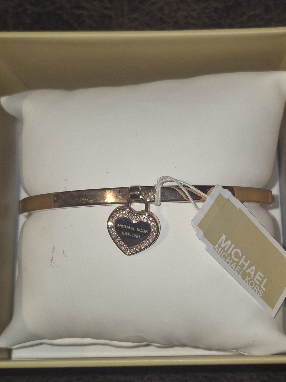Michael Kors Rose Gold Heart Charm Bangle Bracelet